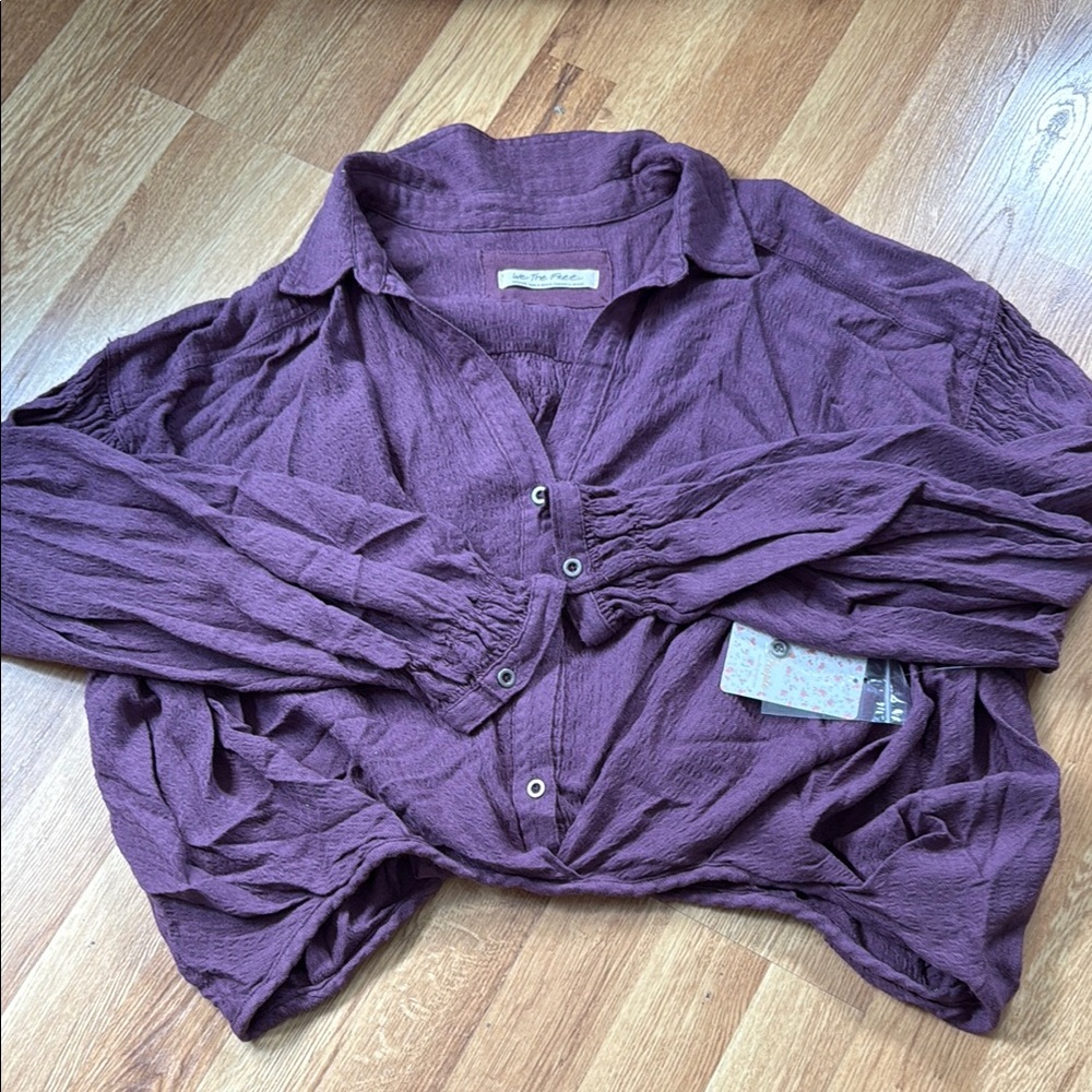 Free People We the Free Rockaway Oversized Crop Long Sleeve Shirt